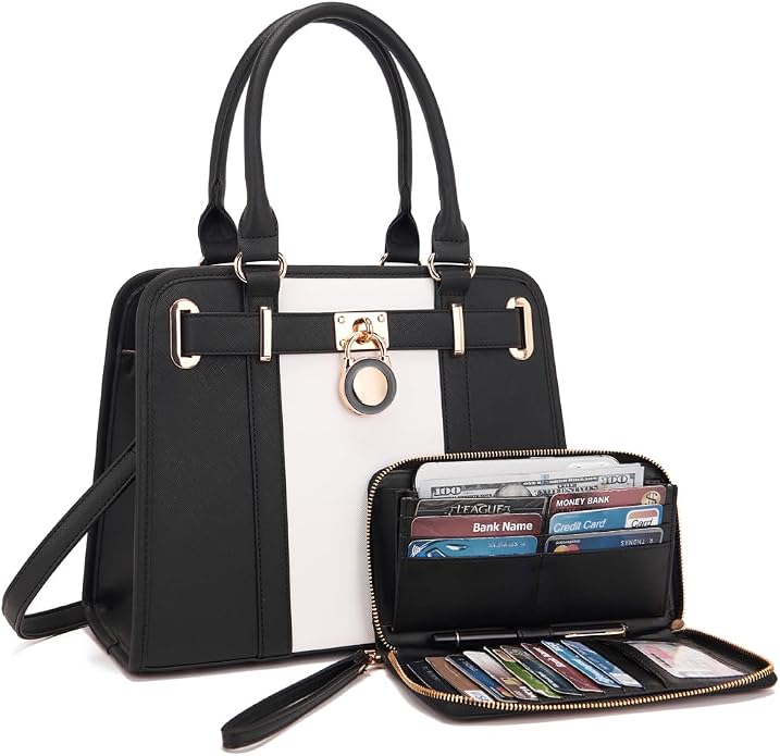 Qiyuer Structured Satchel Tote Handbags Set Women Purses with RFID Wallet | Premium, Sturdy, Spacious, Chic for Daily & Work, Vegan PU Leather, Multi-way Carry, Large Capacity RFID Wallet, Ideal Gift by QIYUER