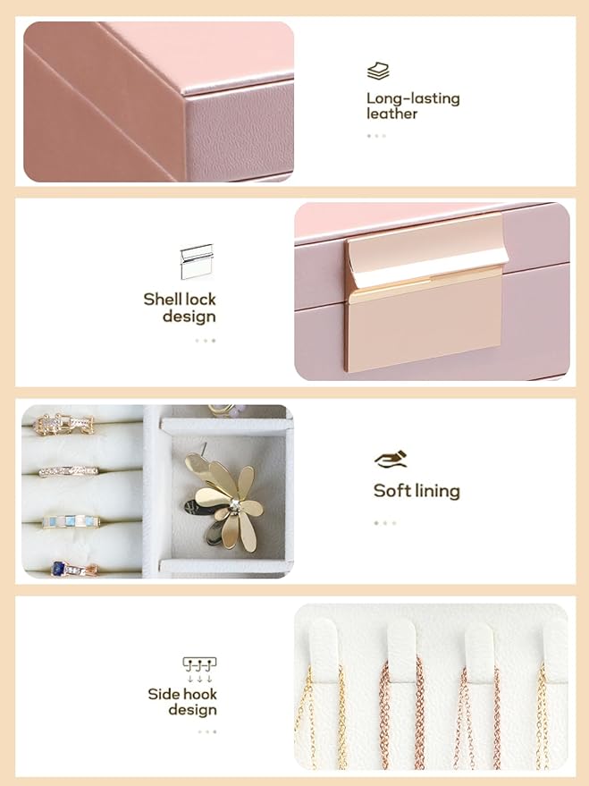 BOOVO Jewelry Boxes for Women, White and Black 6 Layer Large Jewelry Box for Necklace, Bracelet, Earrings, Rings Storage, Jewelry holder Organizer for Girls Gift (Rose Gold, 5 Layer) - Image 4