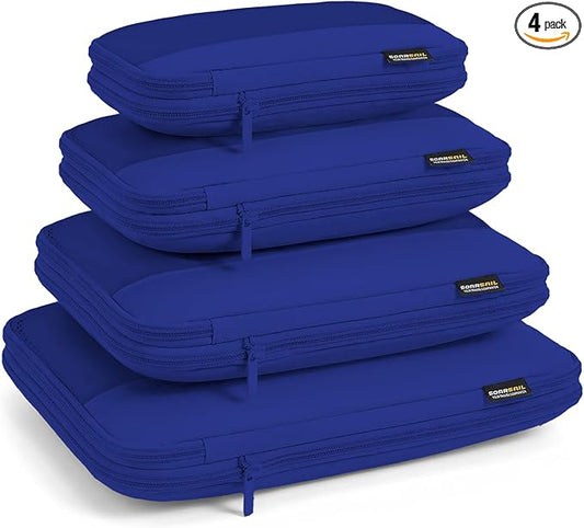 4 Piece Compression Packing Cubes for 3–7 Day Travel, Space Saving Travel Organizers with Breathable Mesh, Double-Zipper Packing Cubes for Carry-On & Suitcases (Blue) by SOARSAIL