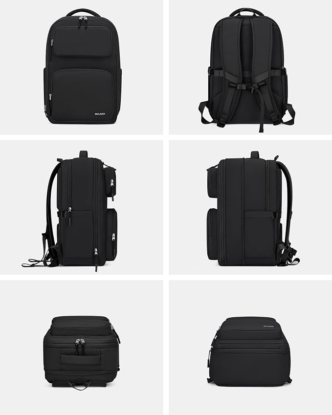 MILADA Travel Backpack for Women&Men,Expandable 28L to 39L,Fits 17" Laptop | Airline Approved Carry-On, Personal Item Backpack, Lightweight Business Rucksack Weekender Bag, Black - Image 8