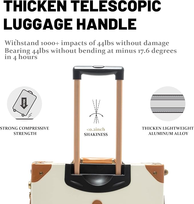 COTRUNKAGE Vintage Checked Luggage Sets 2 Piece TSA Lock Suitcase for Women with 16" Suitcase Case, Pearl White - Image 3