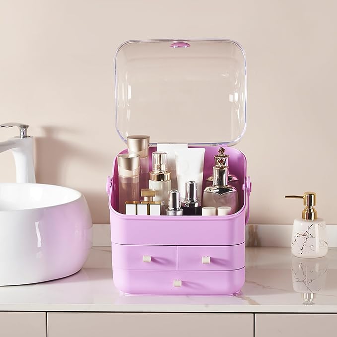 Large Makeup Organizer w Drawers Beauty Organizer Makeup Box Holder Vanity Organization Desk Countertop MakeUp Organizers Bathroom Counter Organizer Skincare Cosmetic Case Stand Dustproof Lid Gift - Image 7