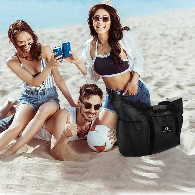 Red Suricata Mesh Beach Bag with Zipper - Extra Large Beach Tote Bag – Pool Bag | with Zipper - Image 2