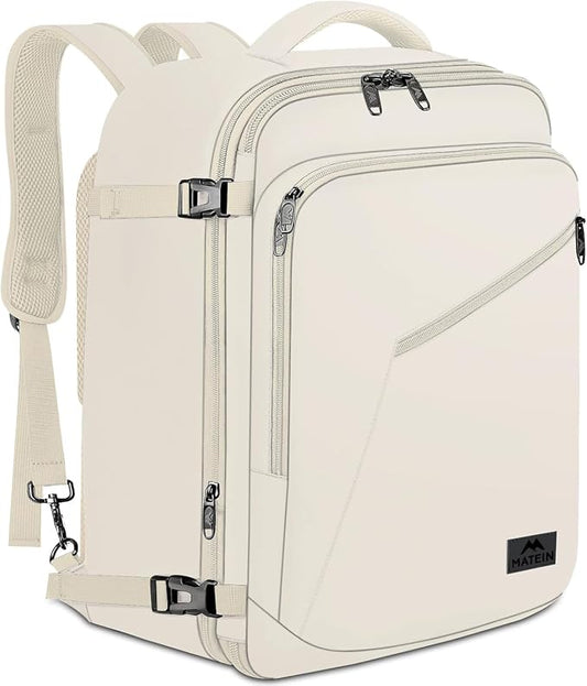 MATEIN Large Backpack for Travel Flight Approved, 45L Carry on Backpack with Padded Shoulder Straps for Adult, Men, Women, Expandable Daypack for Clothes, Travel Essentials, Beige | Expandable Daypack with Padded Shoulder Straps for Adult Men Women, Fi... by MATEIN