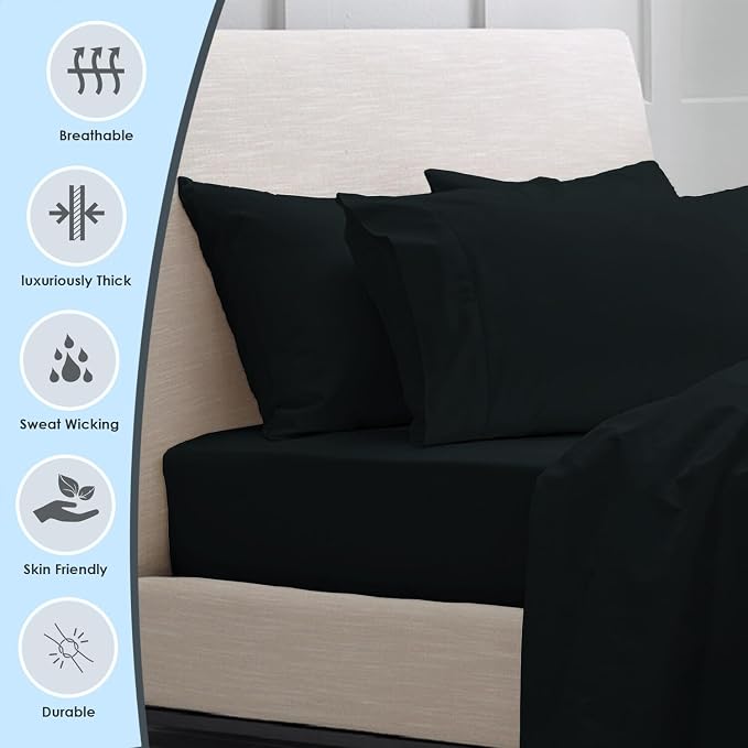 Pizuna Pure 100% Luxury Cotton King Size Pillow Case Black, 1000 Thread Count 100% Long Staple Cotton Sateen Pillowcase, Pillow Covers with Stylish 4" Hem (Combed Cotton King Pillowcase) - Image 2