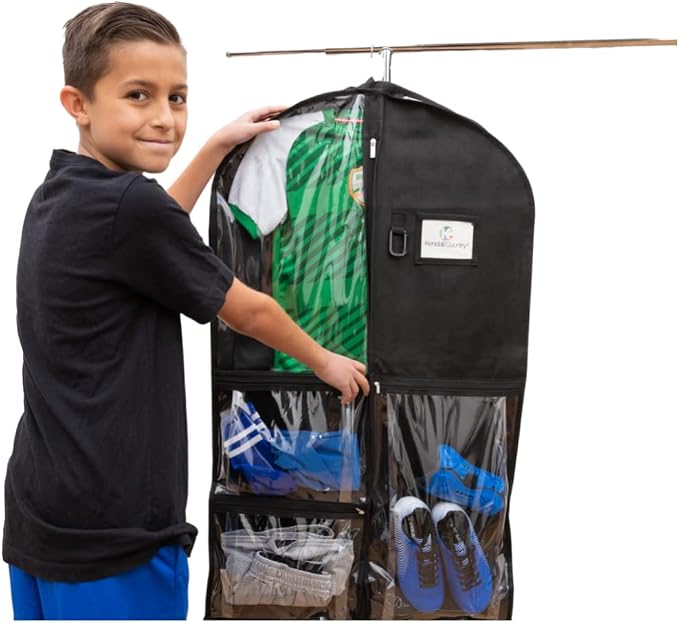 Waterproof Hanging Garment Bag 40 inch Clothes Bag with Gusset, 2 Pack, 5 Pockets & Side Zip for Dance Costumes, Sports, Skating, Theatre, Beauty Pageants, Cheer & More by Kendall Country, Raven Black - Image 4