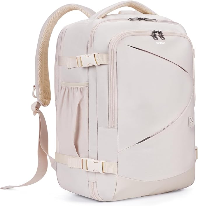 ECOHUB Carry On Travel Backpack, Expandable Airlines Personal Item Bag 18x14x8, Water Resistant 17 inch Laptop Backpack Flight Approved, 12 Pockets 30L Work Backpacks with Wet Pocket & Cable Slot by ECOHUB