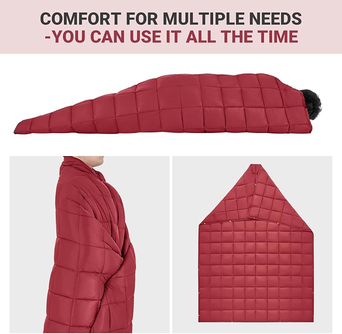 KingCamp Ultralight Camping Blanket, Packable Down Alternative Puffy Wearable Blankets Weatherproof Warm Package Quilt with Snap Buttons for Outdoor Hiking Travel, Picnic Stadium, (69" x 53" Crimson) - Image 4