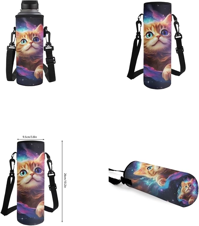 Galaxy Cat Backpack for School Girls Backpack with Lunch Box Water Bottle Holder with Strap and Cute Pencil Case 4PCS Set Bookbag with Front Pocket 17 inch Large Capacity School Bag for Kids - Image 6