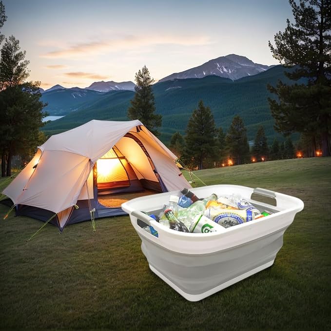 SAMMART Set of 2-41L(10.8 gallon) Collapsible Plastic Laundry Basket-Pop Up Storage Container-Portable Washing Tub-Space Saving Hamper/Basket, Water capacity:32L(8.4 gallon) (2 rectangular, Grey) - Image 2