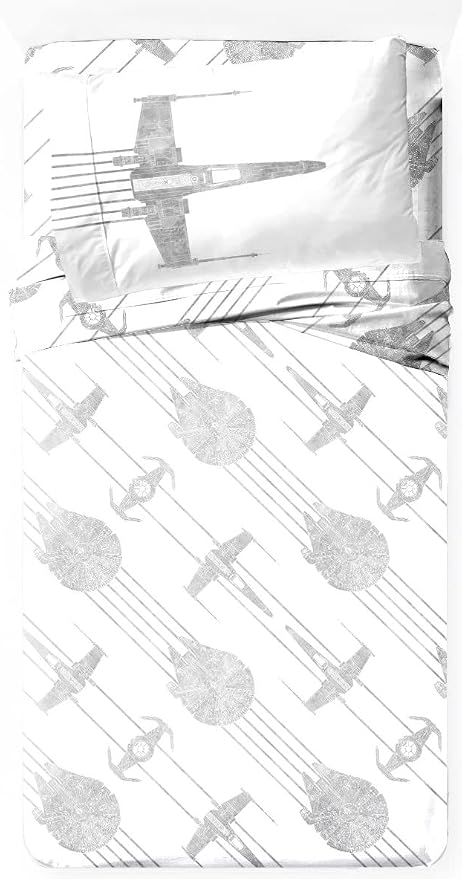 Jay Franco Kids Sheet Set with Fitted, Flat Sheets & Pillow Cover - Ultra-Soft Bedding with Pillowcase for Room Decor, White - Star Wars, 3 Piece Twin - Image 2