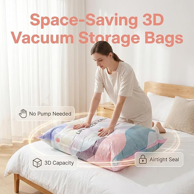 No‑Pump Vacuum Storage Bags, No-Pump Large Vacuum Storage Compression Bags, Press & Seal No Pump Needed for Clothes Bedding Comforters Blankets Travel Home Organization Off-Season Storage (3, Medium) - Image 2
