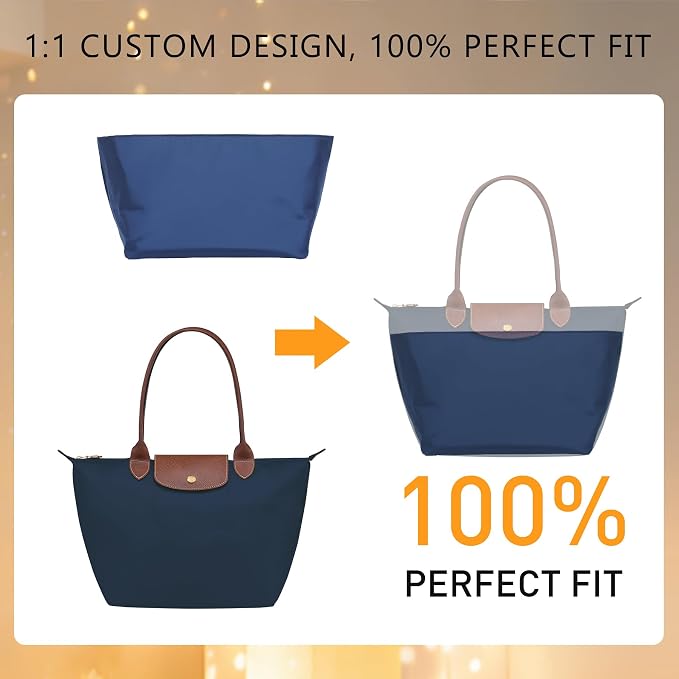Soft Nylon Purse Organizer Insert for Longchamp Le Pliage L Tote Bag,Lightweight Luxury Long Champ Large Tote Divider Shaper with Cup Holder,Bags Inner Linner with 7 Deepened Pockets,L/Navy Blue - Image 7