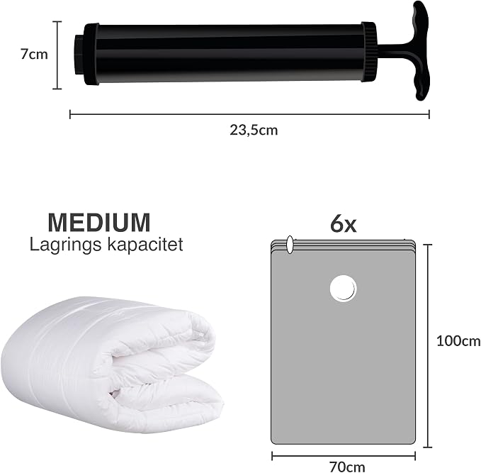 LEVIVO Vacuum Bag for Space-Saving Storage, 6-Piece Set, incl. Hand Pump for Travelling - Image 2