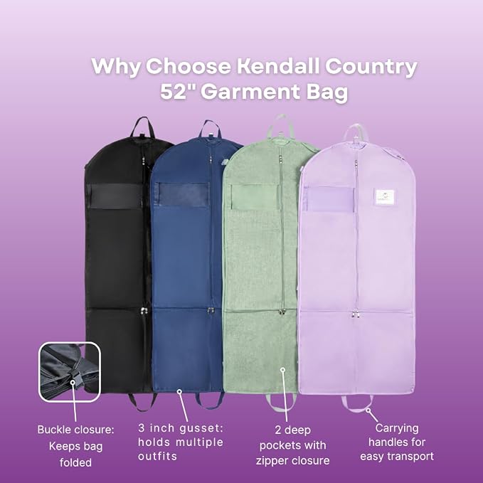 Waterproof Hanging Garment Bag 52 inch Deluxe Clothes Bag with Gusset, 4 Pockets & Side Zip for Dance Costumes, Sports, Skating, Theatre, Beauty Pageants & More by Kendall Country (Moss) - Image 6