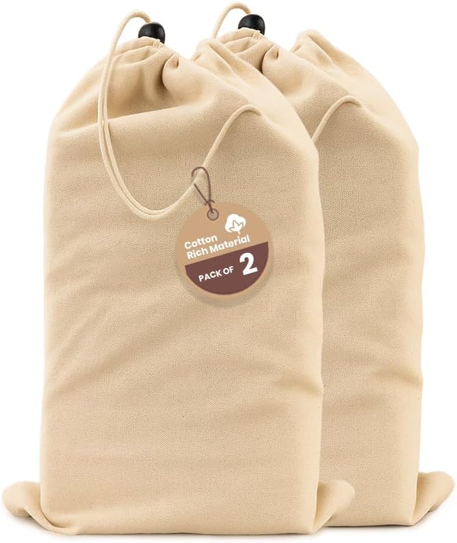 LFH Cotton Rich Shoe Storage Bags with Drawstring, Dustproof Breathable Reusable Organizer, Perfect For Travel, Dorm, Hotel, College, Gym, Easy to Carry, 8"x17" (Pack of 2) - Natural Thanks Giving by LFHHomePrivateLimited