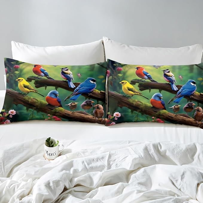 Hummingbird Duvet Cover Kids Cute Bird Comforter Cover Twin for Adult Women Girls Cardinal Bird Bedding Sets, Rustic Style Duvet Cover Colorful Flowers Decorative Bedding Collections - Image 4