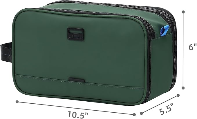 ZEEMO Travel Toiletry Bag for Men, Medium Water-Resistant Double-Sided Full-Open Dopp Kit, Versatile Organizer for Shower and Hygiene Accessories, Bathroom Essentials, Cosmetics, Green