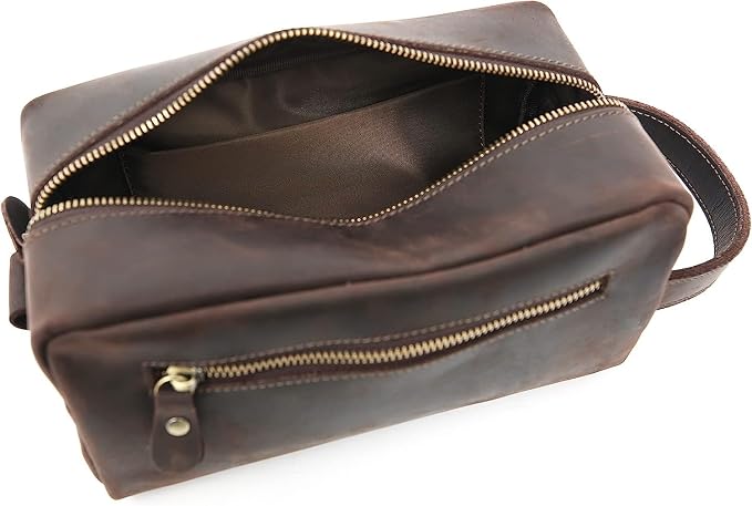 Genuine Leather Toiletry Bag for Men Travel Shaving Dopp Kit-Large Cosmetic Bags Toiletries Bathroom Organizer - Image 2