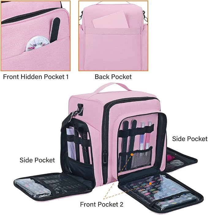 Nail Polish Organizer Case Hold 60 Bottles with 2 Detachable Bag,Pink | Portable Travel Storage Box Designed for Women's Nail Tools, Essential Oils and Cosmetics Sets - Image 3
