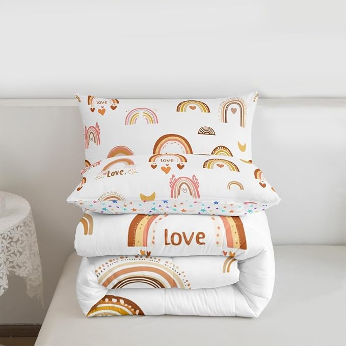 Kids Rainbow Duvet Insert, Kawaii Decor Comforter Set Queen For Kids Girls Boys, Cartoon Love Heart Bedding Set Cloud And Moon Hand Drawn Duvet Sets Soft Microfiber Comforter + 2 Pillow Cases - Image 7