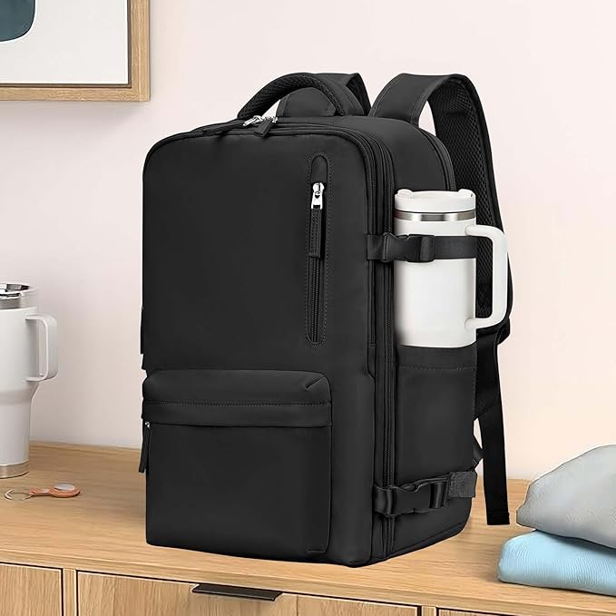 Large Carry on Travel Backpack Women Men,Hiking Gym Waterproof Outdoor Sports Rucksack Casual Daypack Laptop Backpack Personal item Travel Bag Airplane Essentials Spirit Airline Flight Approved,Black - Image 2
