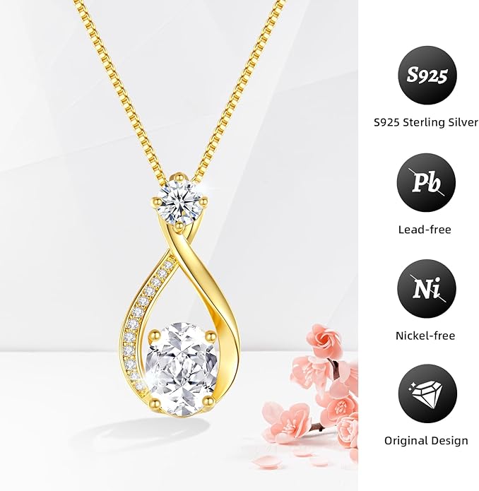 1.5CT Moissanite Infinity Pendant Necklace Anniversary Wedding Gifts for Women Wife Her S925 Sterling Silver 18K White Gold/Gold Filled Jewelry for Birthday Mothers Christmas Valentines Day