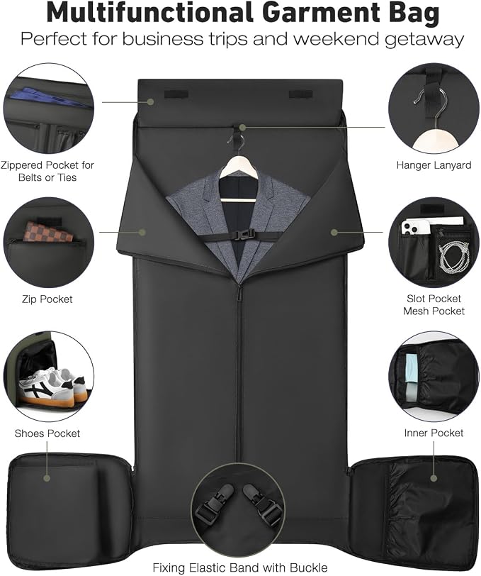Convertible Garment Bags for Travel, 47L Garment Duffle bag for Hanging Clothes, 3 in 1 Suit Travel Bag for Business Trips with Shoulder Strap, Carry On Suit Luggage for Men,Green - Image 5
