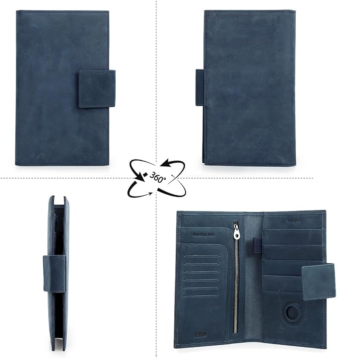 CONTACTS Full Grain Leather Family Passport Holder for 4 RFID Blocking Passport Wallet Compatible with Airtag Passport Cover with 4 Passport Slot, 6 Card Slot (Blue) - Image 8