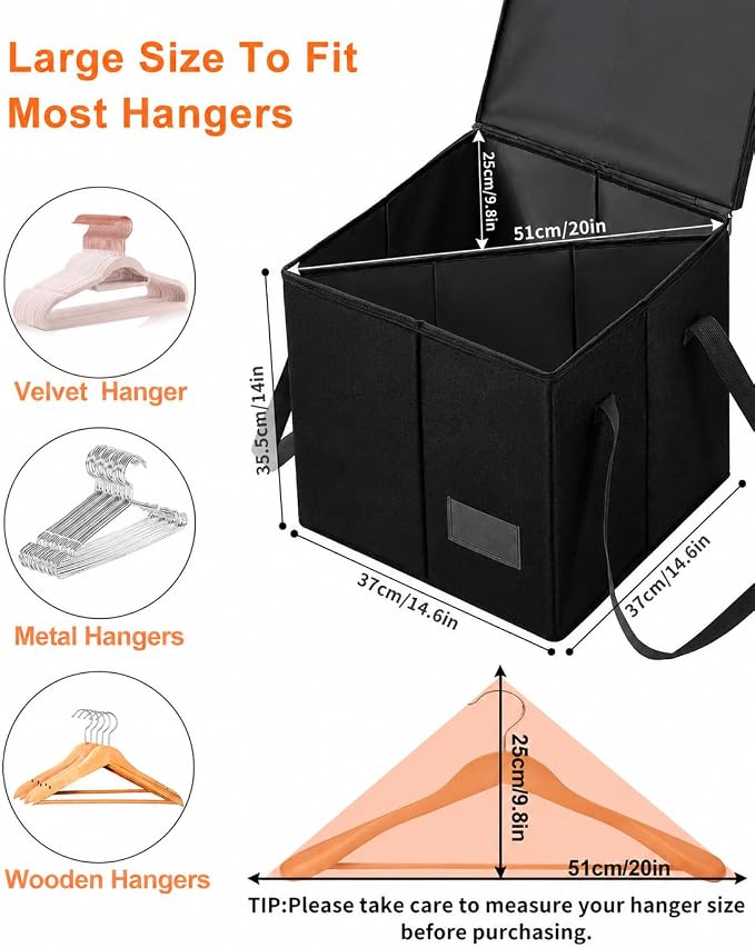 Qozary 2 Pack Clothes Hanger Organizer Bag-Rigid Hanger Storage Containers with Lid for Dustproof, Large Hanger Holder, Hanger Caddy Organizer Box with Handle-Keep Hangers Separate - Image 2