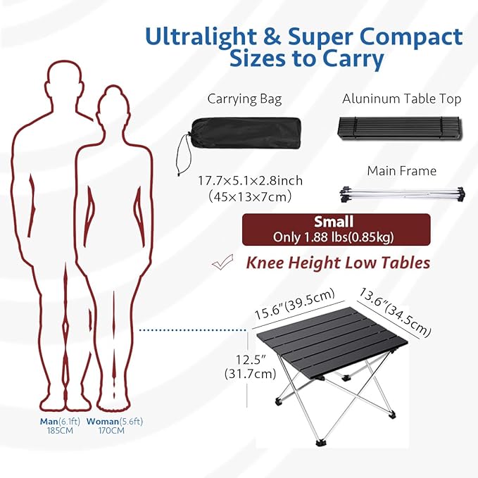 Grope Portable Camping Table with Aluminum Table Top, Folding Beach Table Easy to Carry, Prefect for Outdoor, Picnic, BBQ, Cooking, Festival, Beach, Home Use (Black-S) - Image 3