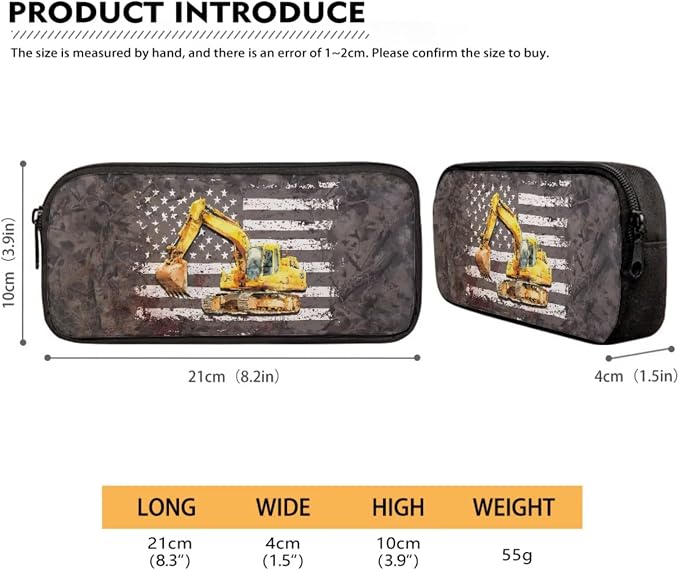 Excavator American Flag Print Schoolbag Set for Boys and Girls Back to School Supplies, Kids Backpack Set with Reusable Lunch Box Pen Bag, Durable Lightweight Daypack Set, Gray - Image 5