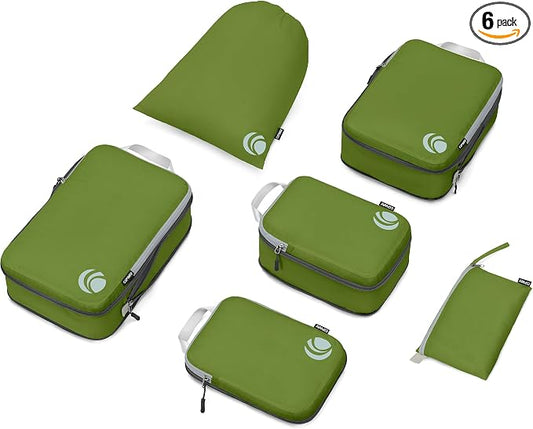Cipway Compression Packing Cubes Set, Ultralight Expandable Travel Packing Organizers for Carry on Luggage (Green 6pcs) by Cipway