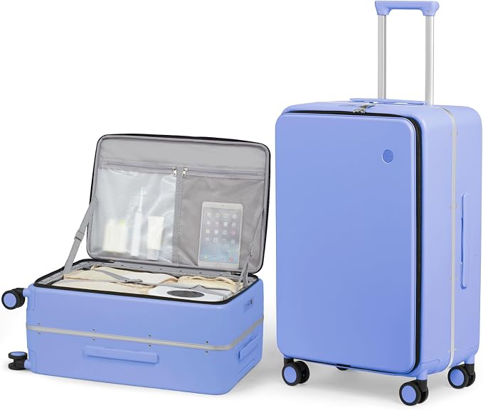 mixi 24 Inch Checked Luggage PC Hard Shell Suitcase Top Opening Aluminum Frame Travel Suitcases with Wheels, Lilac Purple by MIXI