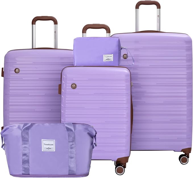 Travelhouse Luggage Sets 5 Piece with Double Spinner Wheels,PP Hardside Suitcase Sets with TSA Lock,Carry On Luggage Set with Travel Duffle Bag for Women and Men by Travelhouse