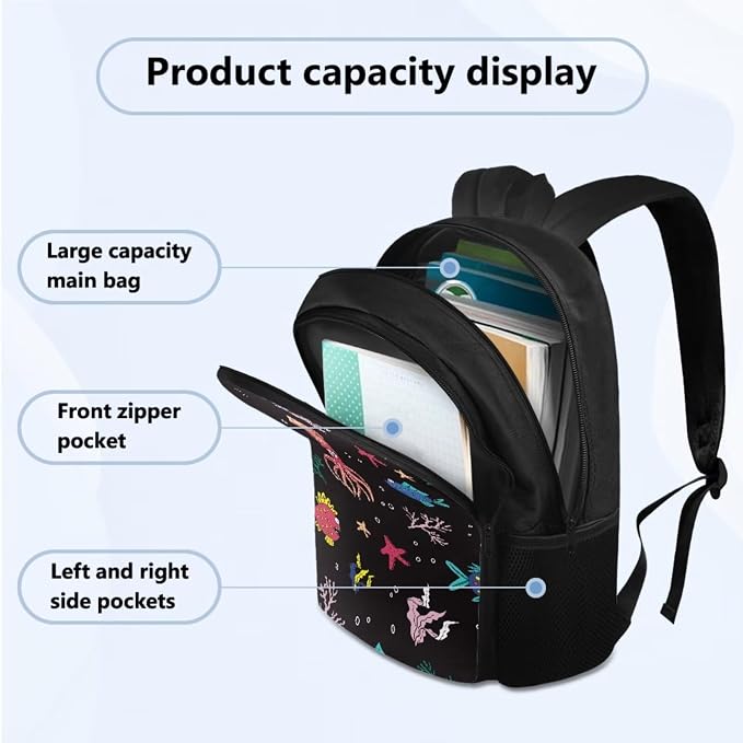 Kids School Backpack for Boys, Cartoon Sea Animal Car School Bags with Side Pockets and Reusable Lunch Box Bag Pencil Case Water Bottle Sleeve Set Teens Bookbag - Image 2