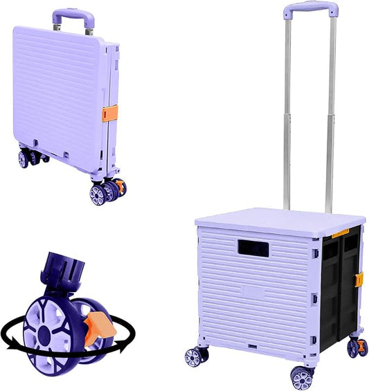 FELICON SELORSS Foldable Utility Cart Folding Portable Rolling Crate-Purple | Durable,Heavy Duty,Plastic Box,Telescoping Handle,4 Rotate Wheels,Collapsible Handcart for Travel Shop Move Luggage Office by FELICON