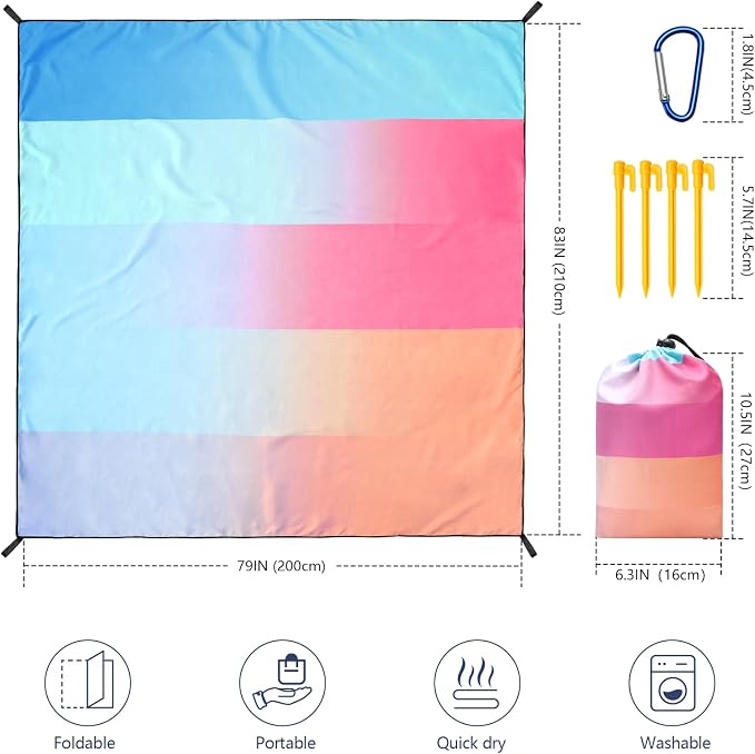 WIWIGO Beach Blanket Waterproof Sandproof Beach Mat 79" X 83"/10'x9'for 2-8 Adults Quick Drying Outdoor Picnic Mat Beach Accessories for Travel, Camping, Hiking - Image 2