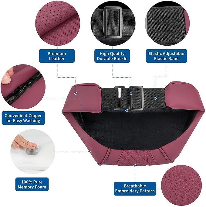 Seat Headrest Car Neck Pillow for Driving Memory Foam Red, 1 Pack | Soft Comfortable Leather Seat Head Rest Pillow Headrest Travel Neck Support Cushion for Most Cars SUV Home Office Chair - Image 3