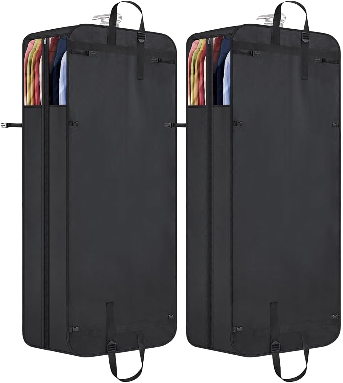 Univivi Hanging Garment Bag for Travel, 60" Heavy Duty Suit Bags, Extra Capacity Hanging Clothes Bag for Closet Storage, Dress Cover with Handles and Buckle Straps for Suit, Coat, Jacket, 2 Pack by Univivi