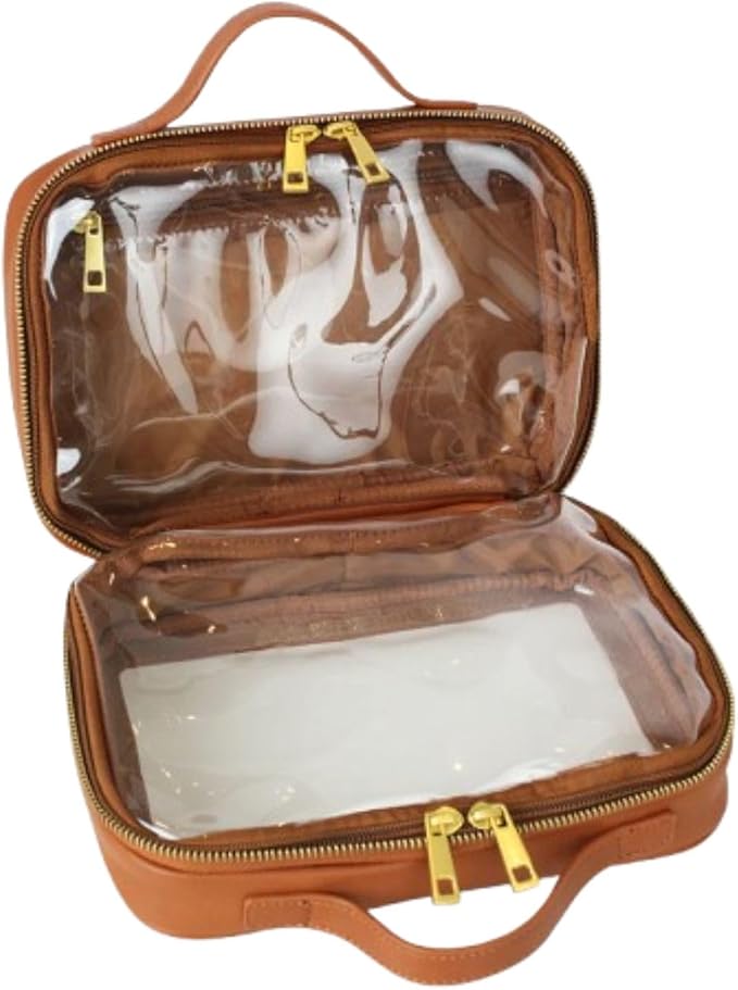 FAWN DESIGN The Toiletry Case, Hanging Travel Toiletry Bag for Women, 2 Compartments, Premium Matte Faux Leather Clear Toiletry Bag, Zippered Large Toiletry Bag, Easy to Clean, 9.5 x 3.5 x 6.5 inches by FAWNDESIGN