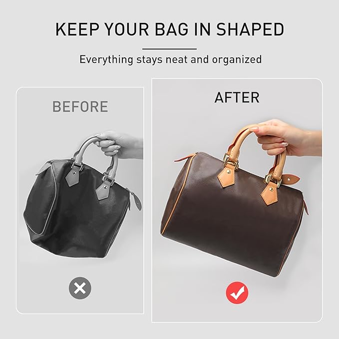 Purse Organizer Insert Compatible with lv Speedy 25/Monogram Bags and More, Light Waterproof DupontPaper Bag Insert Shaper Protector for Women Tote Handbags, 11 Pockets with Zip(White&Red, M) - Image 6