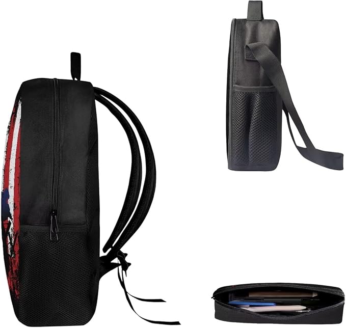 Mumeson 1776 Flag Backpack Kids School Backpack 3 Pack Set Back to School Backpack Set School Supplies Daypack with Lunch Bag Zipper Closure Pencil Case - Image 3
