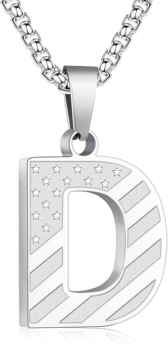 Zocomi Stocking Stuffers Christmas Gift - Initial Necklace Gifts for Men Boys, Stainless Steel American Flag Pendant Jewelry, Christmas Gifts Ideas for Kids Teen Boys