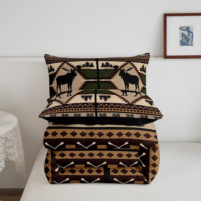 Erosebridal Moose Comforter Set for Kids Boys Girls Rustic Hunting Animal Bedding Sets Full Farmhouse Wild Animal Sketch Quilt Western Tribal Duvet Insert with 2 Pillowcases Lightweight - Image 6