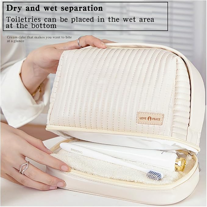 Cute Cosmetic Bag Travel Toiletry Bag Women Cosmetic Bag Organizer Waterproof Leather Set With Handle Zipper On-the-Go (Light green) - Image 5