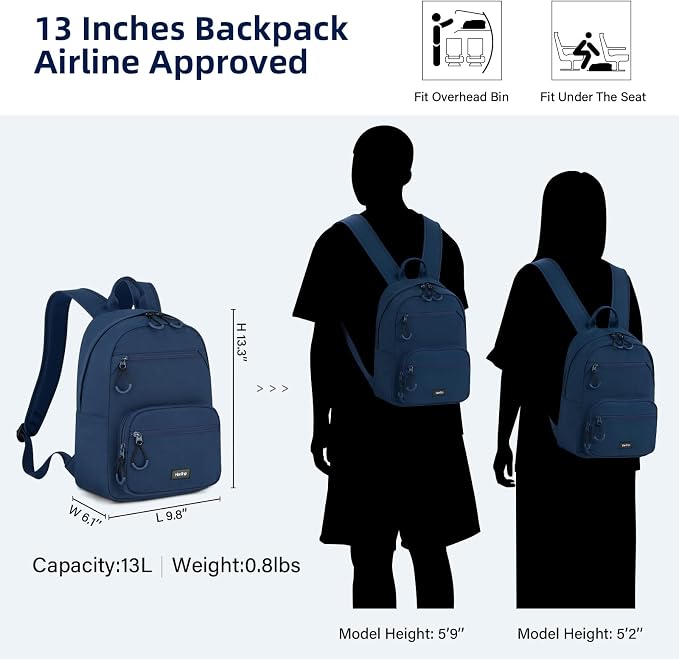 HanTrip Carry On Travel Backpack For Men Women, 13 Inch Small Mini Work Bag Personal Item Backpacks, Camping Back Pack Lightweight Hiking Daypack For Office Nurse Commuter (Navy Blue) - Image 2