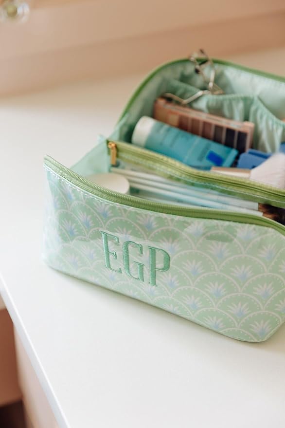Personalized Flat Lay Makeup Bag - Clear-Coated Embroidered Cosmetic Organizer, Monogrammed Wide-Open Travel Pouch with Easy-Access Interior, Handmade Gift for Women (Peony) - Image 7