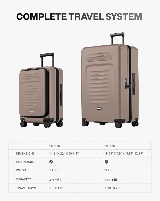 Coolife Luggage Sets Checked Suitcases - 2 Piece, Travel Carry on with Spinner Wheels, Expandable Hardside Large Suitcase with TSA Lock,20+29 Inch Apricot - Image 7