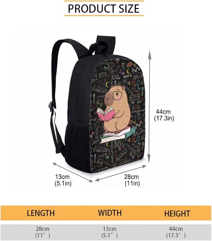 Capybara Book Print Reusable School Bookbag Set for Boys and Girls, Lightweight Large Backpack Set with Insulated Lunch Bag Pen Case, Durable Knapsack Set for School or Travel, Black - Image 2